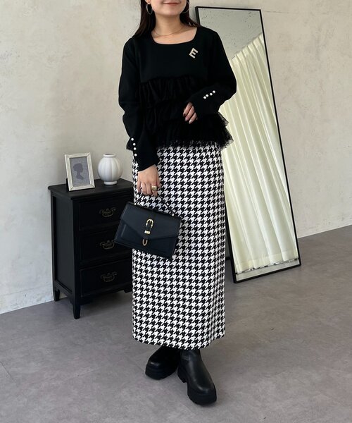 prose verse（プロズヴェール）の「スーパーストレッチ起毛チェックナロースカート（スカート・レディース・ブラック系その他・MEDIUM/PL/PM/LARGE）」の14枚目の写真