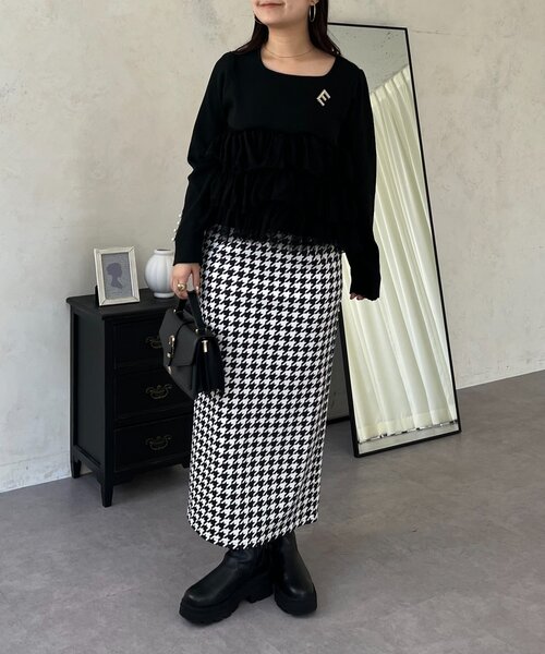 prose verse（プロズヴェール）の「スーパーストレッチ起毛チェックナロースカート（スカート・レディース・ブラック系その他・MEDIUM/PL/PM/LARGE）」の15枚目の写真