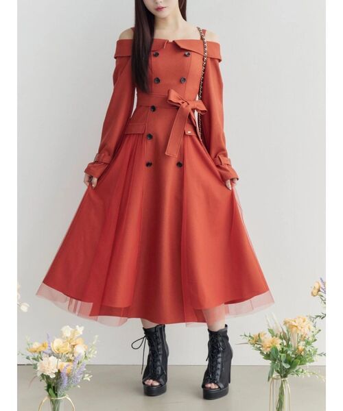 EATME(イートミー)の「トレンチライクオフショルワンピース(ワンピース・レディース・オレンジ/ベージュ/ブラック・SMALL/MEDIUM)」の3枚目の写真