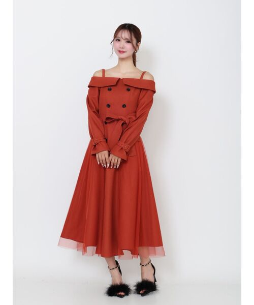EATME(イートミー)の「トレンチライクオフショルワンピース(ワンピース・レディース・オレンジ/ベージュ/ブラック・SMALL/MEDIUM)」の5枚目の写真