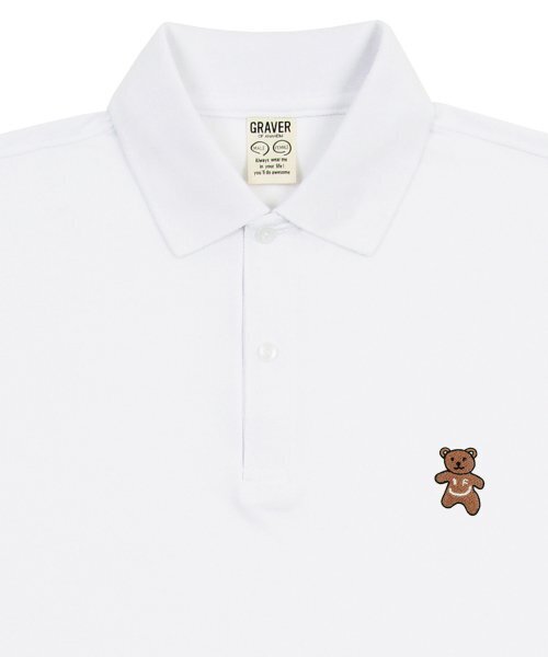 GRAVER（グレーバー）の「[UNISEX]ベア刺繍ピケ半袖Tシャツ_ホワイト（ポロシャツ・レディース・ホワイト・SMALL/MEDIUM/LARGE）」の2枚目の写真