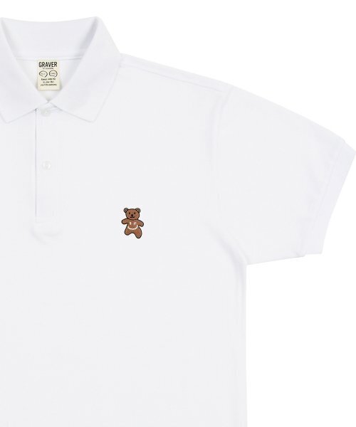 GRAVER（グレーバー）の「[UNISEX]ベア刺繍ピケ半袖Tシャツ_ホワイト（ポロシャツ・レディース・ホワイト・SMALL/MEDIUM/LARGE）」の4枚目の写真