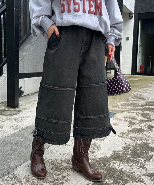 CIAOPANIC（チャオパニック）の「【ANTI WARP /アンチワープ】スウェーデンジョーツ（デニムパンツ・レディース・パープル/インディゴブルー/ブラック・LARGE/MEDIUM）」の2枚目の写真