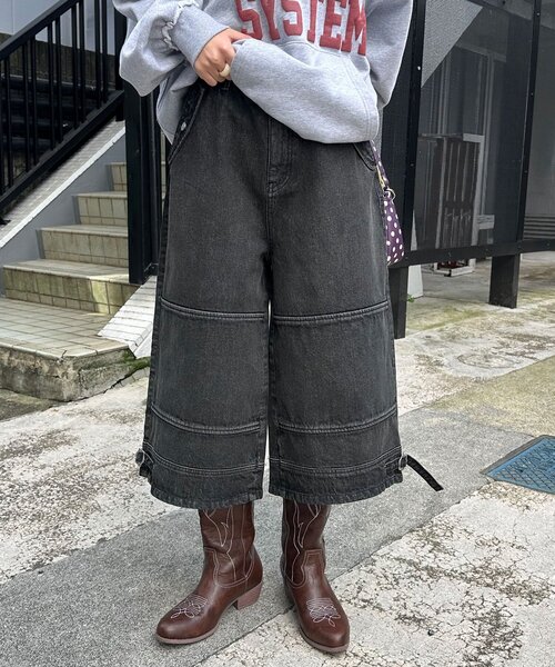 CIAOPANIC（チャオパニック）の「【ANTI WARP /アンチワープ】スウェーデンジョーツ（デニムパンツ・レディース・パープル/インディゴブルー/ブラック・LARGE/MEDIUM）」の4枚目の写真