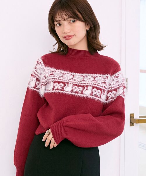 MAJESTIC LEGON(マジェスティックレゴン)の「ネコチャンジャカードトップス(ニット/セーター・レディース・ピンク系その他2/グレー系その他/ホワイト系その他2/レッド系その他2・MEDIUM)」の4枚目の写真