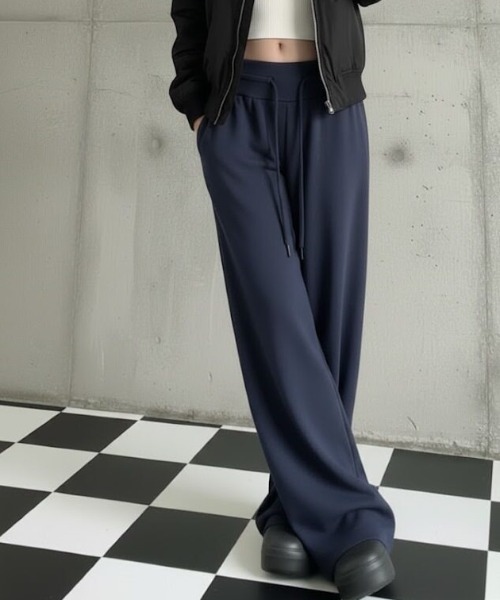 cammie(キャミー)の「ハイウエストワイドスウェットパンツ(スウェットパンツ・レディース・ネイビー/ブラウン/グレー・M/L)」の4枚目の写真
