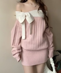 ニット/セーター（ピンク/桃色系・オフショルダー）ファッション通販