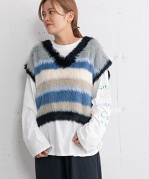 POU DOU DOU | フェザーヤーンボーダーVネックベスト(ベスト)