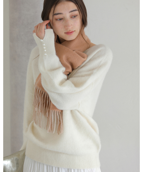 La TOTALITE(ラトータリテ)の「La Totalite カシミヤブレンド Wフェイスマフラー(マフラー・レディース・サックスブルー/チャコールグレー/ピンク/ベージュ・FREE)」の7枚目の写真