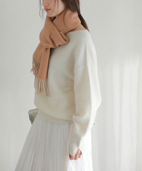 La TOTALITE(ラトータリテ)の「La Totalite カシミヤブレンド Wフェイスマフラー(マフラー・レディース・サックスブルー/チャコールグレー/ピンク/ベージュ・FREE)」の8枚目の写真