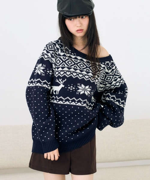 未着用✨️kith ノルディック柄 コットンセーター ネイビー 2024-25 WINTER COLLECTION]ノルディック柄ニットプルオーバー（ニット