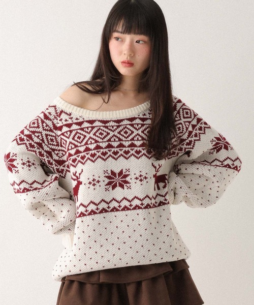 ナンバーナイン　ジョージ期　トナカイ柄　ニットセーター　サイズ3 ジャガード Heather（ヘザー）の「トナカイ柄ノルディックニット 619423（ニット