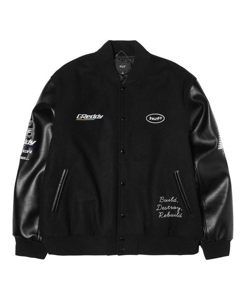 HUF（ハフ）の「HUF X GREDDY VARSITY JACKET（スタジャン・メンズ・ブラック・M/L/XL/XXL）」の2枚目の写真