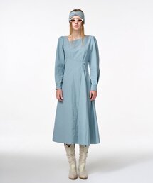 Unbalance Line Pintuck Dress Greyish Blue