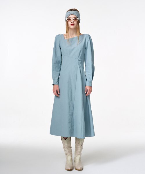 Unbalance Line Pintuck DressGreyish Blue