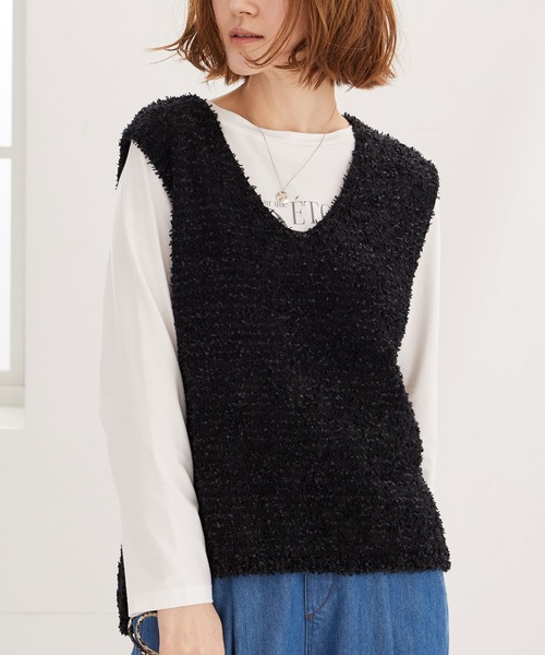 BELLUNA PLUS(ベルーナ)の「テープヤーンVネックニットベスト(ベスト・レディース・ライトグレー/ブラック・MEDIUM/LARGE/X-LARGE)」の8枚目の写真