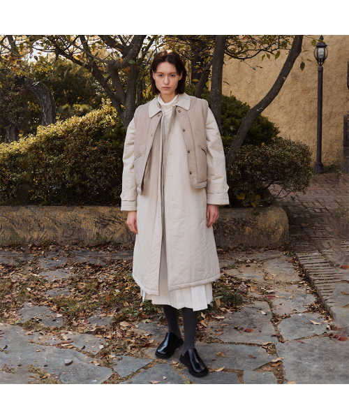 Fleece lining padded coat (Beige)