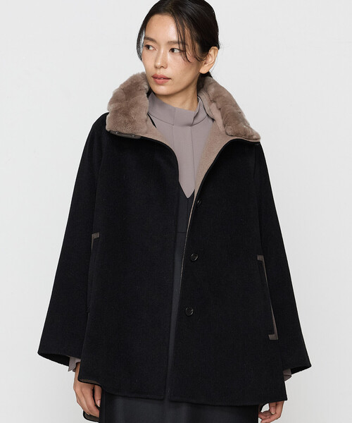 K.T KIYOKO TAKASE(キヨコタカセ)の「〔 TALLサイズ 〕 アンゴラウール Aラインショートコート(その他アウター・レディース・ブラック・15号)」の1枚目の写真