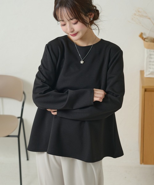 DAYRA(デイラ)の「クルーネック バックボタン ペプラム 長袖 トップス(Tシャツ/カットソー・レディース・ネイビー/ホワイト/ブラック・S/FREE)」の2枚目の写真
