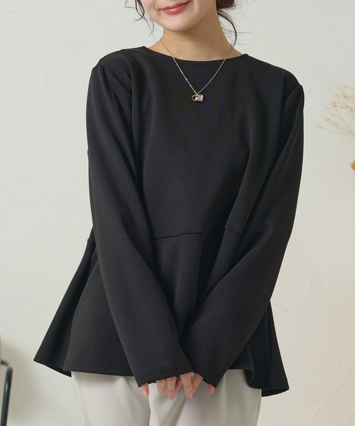DAYRA(デイラ)の「クルーネック バックボタン ペプラム 長袖 トップス(Tシャツ/カットソー・レディース・ネイビー/ホワイト/ブラック・S/FREE)」の6枚目の写真