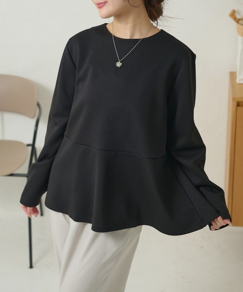 DAYRA(デイラ)の「クルーネック バックボタン ペプラム 長袖 トップス(Tシャツ/カットソー・レディース・ネイビー/ホワイト/ブラック・S/FREE)」の7枚目の写真