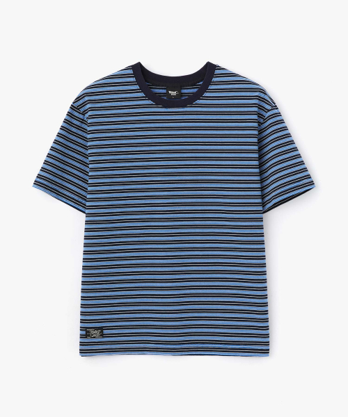 WMC(ダブリューエムシー)の「ストライプラウンド半袖_NAVY(Tシャツ/カットソー・レディース・ネイビー・MEDIUM/LARGE/X-LARGE)」の1枚目の写真