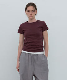 POSZER（ポーザー）の「キャップスリーブラウンドTシャツ（バーガンディ）（Tシャツ/カットソー）」