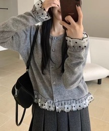 Nyu（ニュウ）の「袖フリルドットニットカーディガン（カーディガン/ボレロ）」