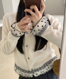 Nyu（ニュウ）の「袖フリルドットニットカーディガン（カーディガン/ボレロ）」