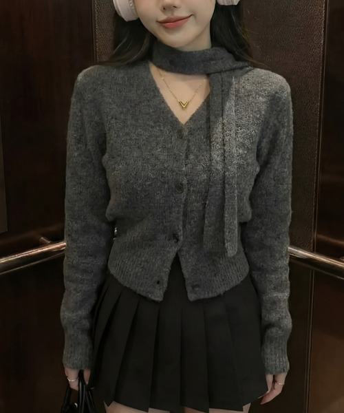 cammie(キャミー)の「ニットカーディガン(カーディガン/ボレロ・レディース・レッド/オリーブ/グレー・F)」の1枚目の写真
