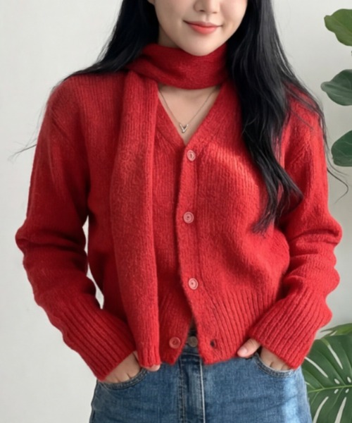 cammie(キャミー)の「ニットカーディガン(カーディガン/ボレロ・レディース・レッド/オリーブ/グレー・F)」の3枚目の写真