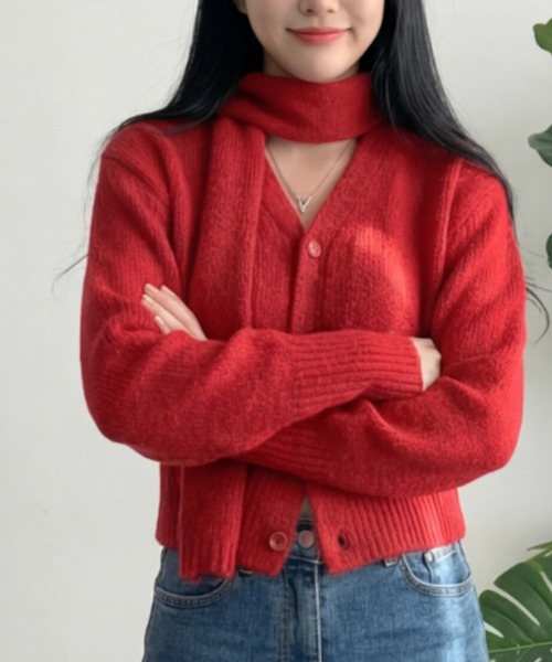 cammie(キャミー)の「ニットカーディガン(カーディガン/ボレロ・レディース・レッド/オリーブ/グレー・F)」の14枚目の写真