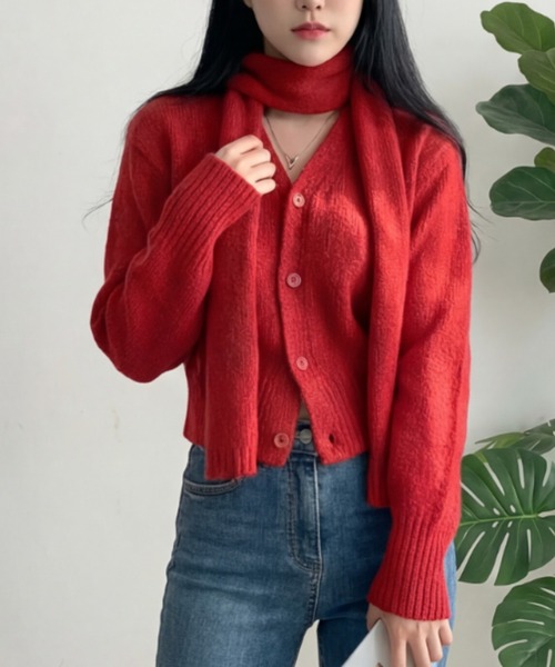 cammie(キャミー)の「ニットカーディガン(カーディガン/ボレロ・レディース・レッド/オリーブ/グレー・F)」の13枚目の写真