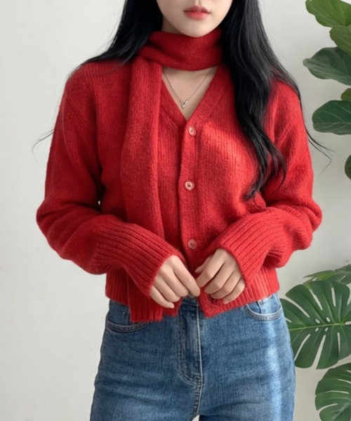 cammie(キャミー)の「ニットカーディガン(カーディガン/ボレロ・レディース・レッド/オリーブ/グレー・F)」の12枚目の写真