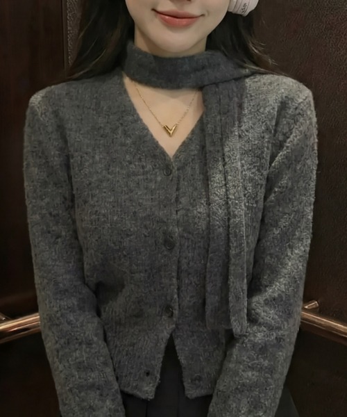 cammie(キャミー)の「ニットカーディガン(カーディガン/ボレロ・レディース・レッド/オリーブ/グレー・F)」の5枚目の写真