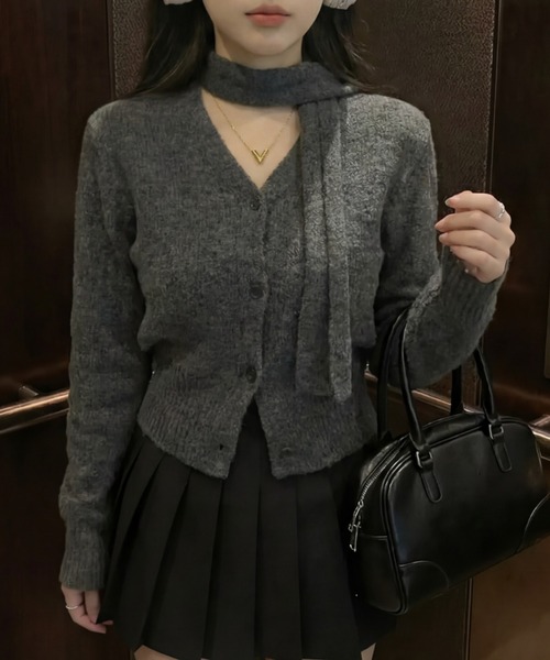 cammie(キャミー)の「ニットカーディガン(カーディガン/ボレロ・レディース・レッド/オリーブ/グレー・F)」の7枚目の写真