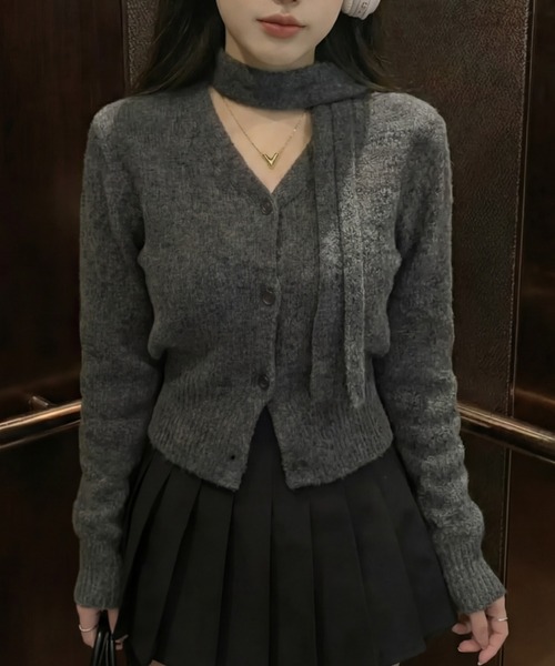 cammie(キャミー)の「ニットカーディガン(カーディガン/ボレロ・レディース・レッド/オリーブ/グレー・F)」の4枚目の写真