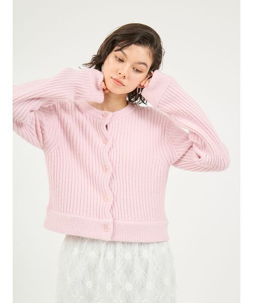 emmi（エミ）の「ブラッシュドアンサンブルニット（カーディガン/ボレロ・レディース・ライム/ピンク/オフホワイト・F）」の3枚目の写真