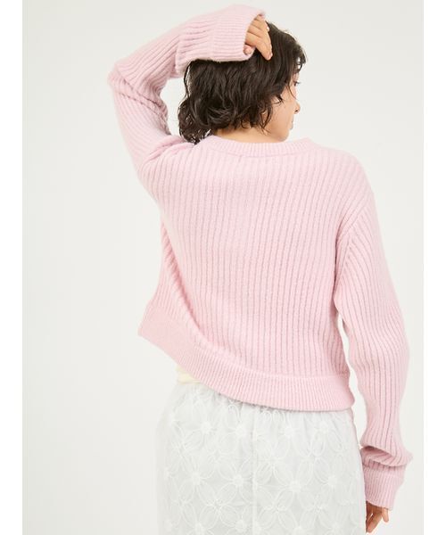 emmi（エミ）の「ブラッシュドアンサンブルニット（カーディガン/ボレロ・レディース・ライム/ピンク/オフホワイト・F）」の5枚目の写真