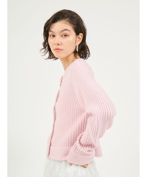 emmi（エミ）の「ブラッシュドアンサンブルニット（カーディガン/ボレロ・レディース・ライム/ピンク/オフホワイト・F）」の6枚目の写真