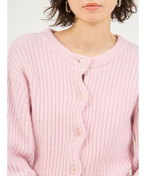 emmi（エミ）の「ブラッシュドアンサンブルニット（カーディガン/ボレロ・レディース・ライム/ピンク/オフホワイト・F）」の7枚目の写真