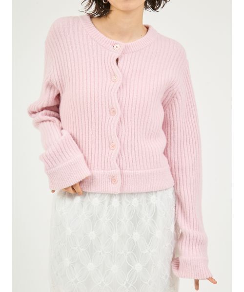 emmi（エミ）の「ブラッシュドアンサンブルニット（カーディガン/ボレロ・レディース・ライム/ピンク/オフホワイト・F）」の9枚目の写真