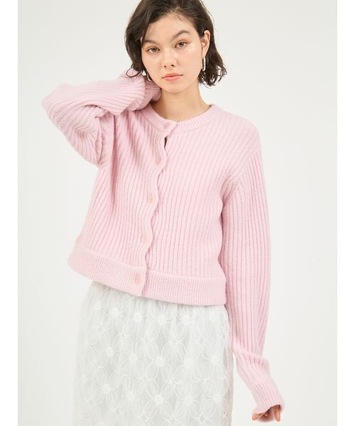 emmi（エミ）の「ブラッシュドアンサンブルニット（カーディガン/ボレロ・レディース・ライム/ピンク/オフホワイト・F）」の10枚目の写真