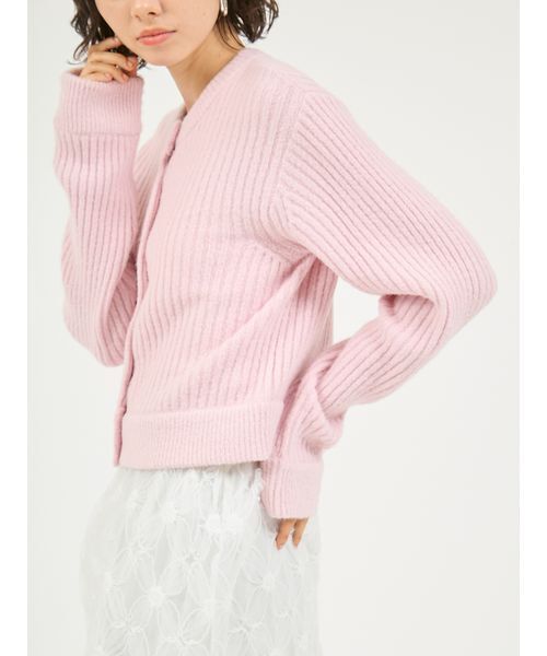 emmi（エミ）の「ブラッシュドアンサンブルニット（カーディガン/ボレロ・レディース・ライム/ピンク/オフホワイト・F）」の12枚目の写真