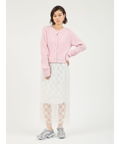 emmi（エミ）の「ブラッシュドアンサンブルニット（カーディガン/ボレロ・レディース・ライム/ピンク/オフホワイト・F）」の14枚目の写真