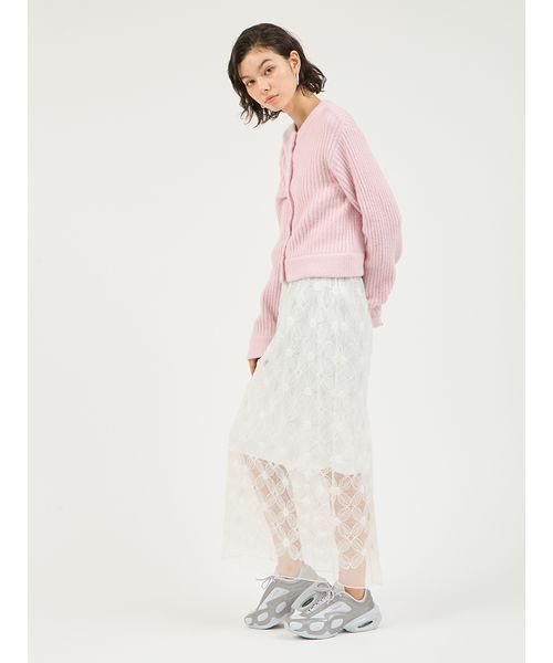 emmi（エミ）の「ブラッシュドアンサンブルニット（カーディガン/ボレロ・レディース・ライム/ピンク/オフホワイト・F）」の15枚目の写真