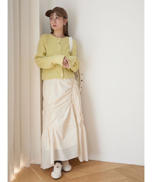 emmi（エミ）の「ブラッシュドアンサンブルニット（カーディガン/ボレロ・レディース・ライム/ピンク/オフホワイト・F）」の18枚目の写真