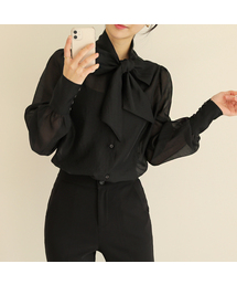 BBAEBBAE（ペッペ）の「袖ボタンリボンシースルーブラウス（シャツ/ブラウス）」