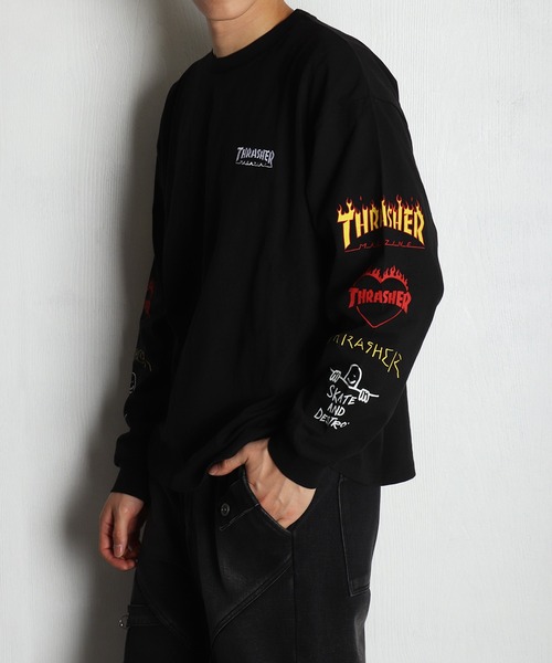 セール】THRASHER スラッシャー ワンポイント刺繍 袖ロゴプリント ロン