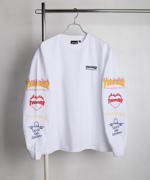 セール】THRASHER スラッシャー ワンポイント刺繍 袖ロゴプリント ロン